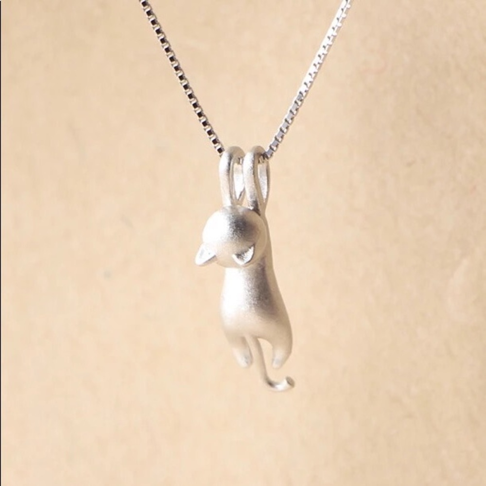 925 Sterling Silver Cat Set Earrings and Necklace Set